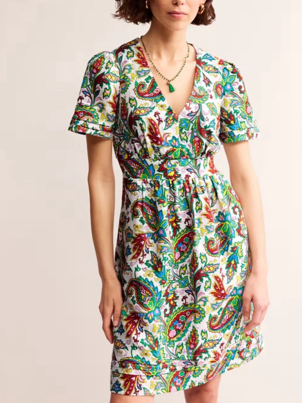 BODEN Eve Paisley 100% Linen Summer Vacation‎ Wedding Mini Dress Sz 2